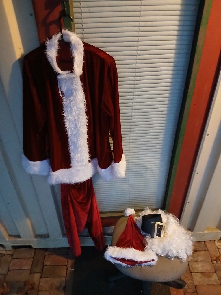Santa Suit, Top, Bottom, Beard, Hat, Belt, Boot Cuffs