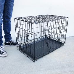New in box $40 Folding 30” Dog Cage 2-Door Folding Pet Crate Kennel w/ Tray 30”x18”x20”