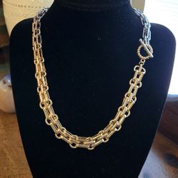 Two-Tone Wide Chain Link Necklace & Bracelet Set (NWT)