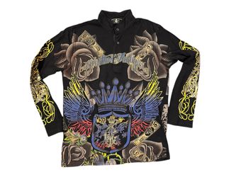 Christian Audigier Men's Graphic Long Sleeve Shirt