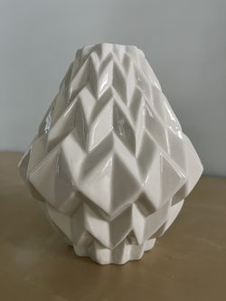 Modern Geometric White Ceramic Vase / Accent Decor Piece