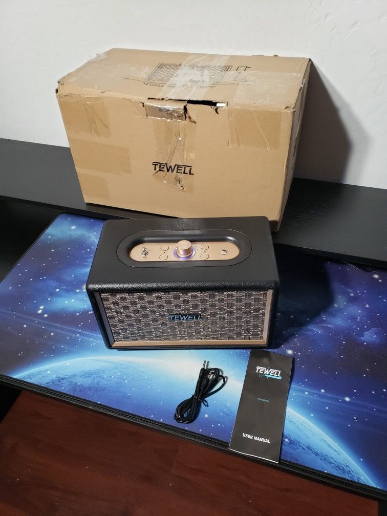 New Home Speaker W/ Premium Audio | Rich Bass, Rotary Dial for Volume Control | Toggle Switch, Wireless Bluetooth & 3.5mm Aux Input for Turntable | Re