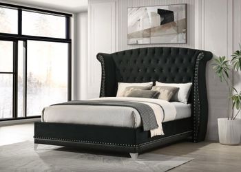Black Velvet Tufted Wingback Bed Frame