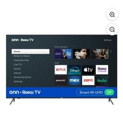 onn 75” Class 4K UHD (2160P) LED Roku Smart Television "FIRM on the PRICE"