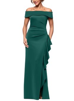 Xscape Off Shoulder Ruffled Side Slit Gown 16P Hunter NWT Liquidation Sale Gala