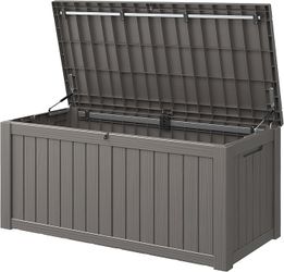 Outdoor Storage Box, 120 Gallon Deck Box, Resin Waterproof Outside Storage Bench, Outdoor Storage Cabinet With Lockable Lid, Backyard Deck Bo