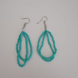 Turquoise Beaded Loop Earrings Boho Western Festival Rodeo