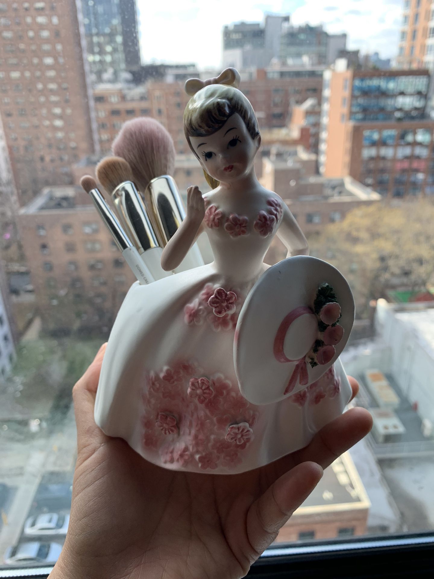 Lefton Japanese Porcelain doll Makeup Brush Holder 