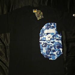 A Bathing Ape Sidehead Blue Camouflage Head T-Shirt, Black, Sizes S, L, & XL