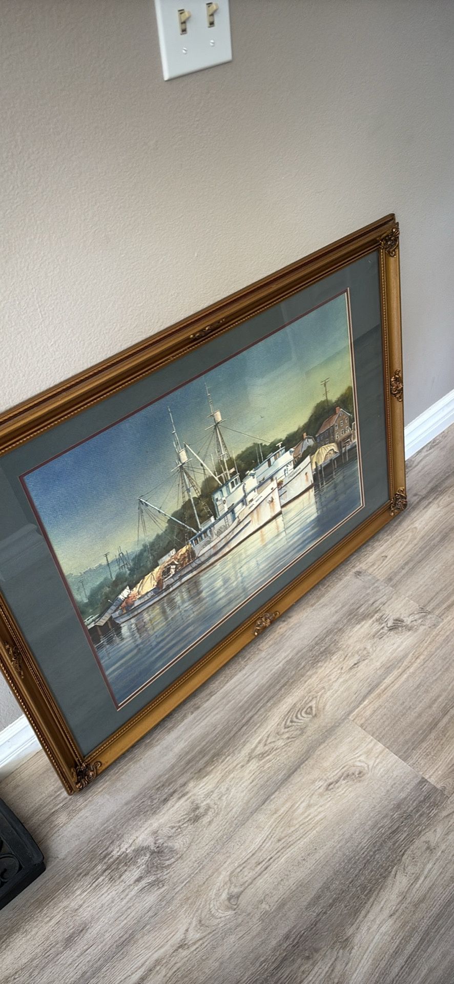 Watercolor Of Fishing Boats In A Harbor
