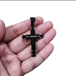 Black Silver Toned Phillipians 4:13 Cross Pendant