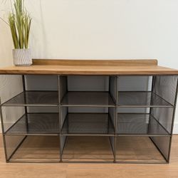 ZARA Home Acacia Wood & Metal Entryway Bench with Shoe Storage