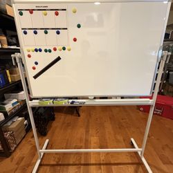 Lightly Used Large Rolling White Board, 48x36 in Double-Sided Mobile Whiteboard, maxtek Reversible Magnetic Dry Erase Board Easel Standing SKU273-S1