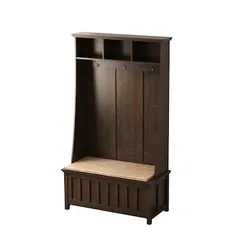 Features 3 garment hooks

Features 3 open storage shelves on top and 2 separated compartments under the lid

2 separate compartments under seat create