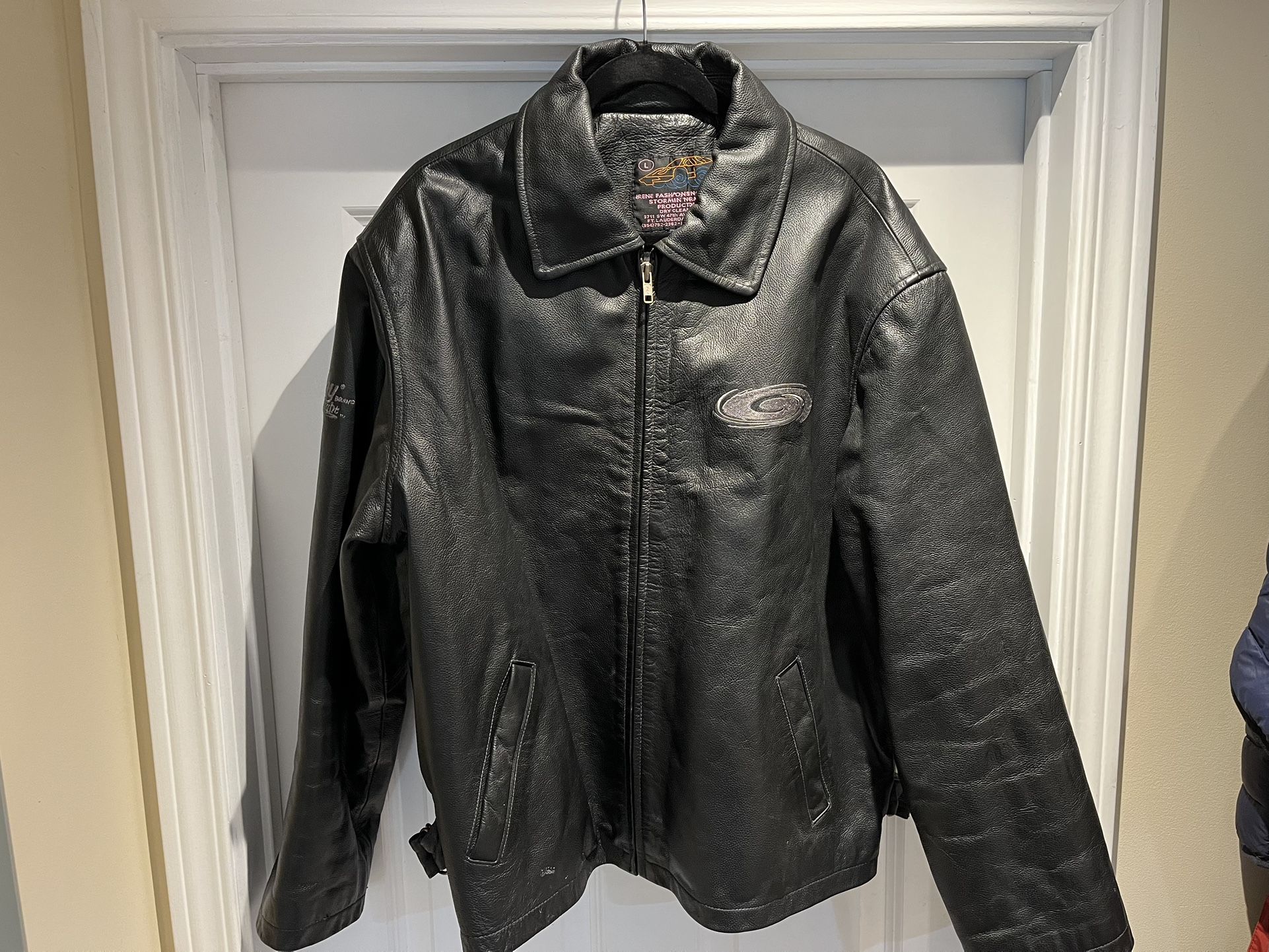 Men’s black Leather Coat With Logo Milky Way
