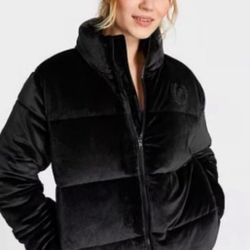 Pink Velour Puffer Jacket Size XS