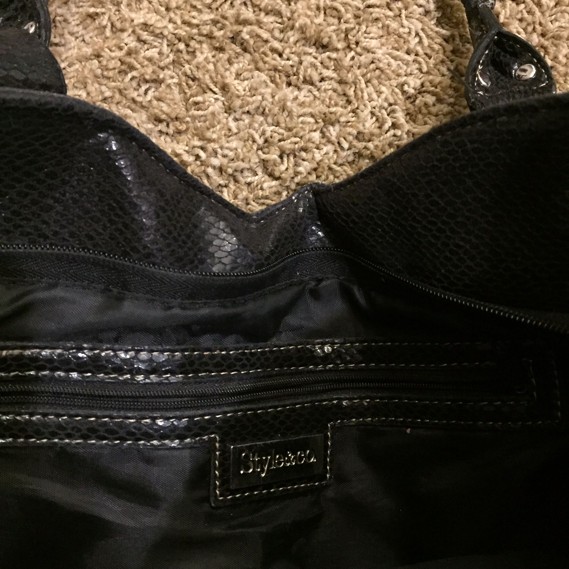 Style & co handbag shoulder purse black leather