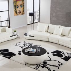 New🔥Ivory Faux Leather Sectional Sofa Loveseat🔥