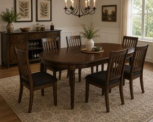 Ashley 8-PC Dining Set Includes Lavinton Oval Extendable Table, Server & 6 Hammis Rake Back Chairs