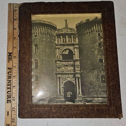 Antique photo of Castel Nuovo, Piazza Municipio, Naples, Italy! With Original frame!