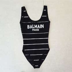 Balmain Black and White Striped  Knitted Bodysuit Size 34