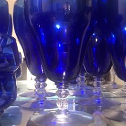 SET OF 4 STEM COBALT BLUE GLASSES