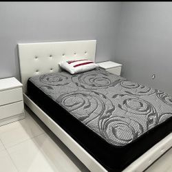 Bed Frame Full Size White New (Mattress And Nighstand Sale For Separated )