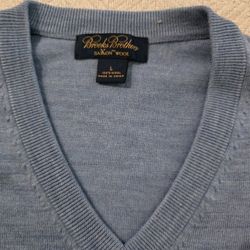 Brooks Brothers Saxxon Wool Sweater V-Neck Blue Men's Large