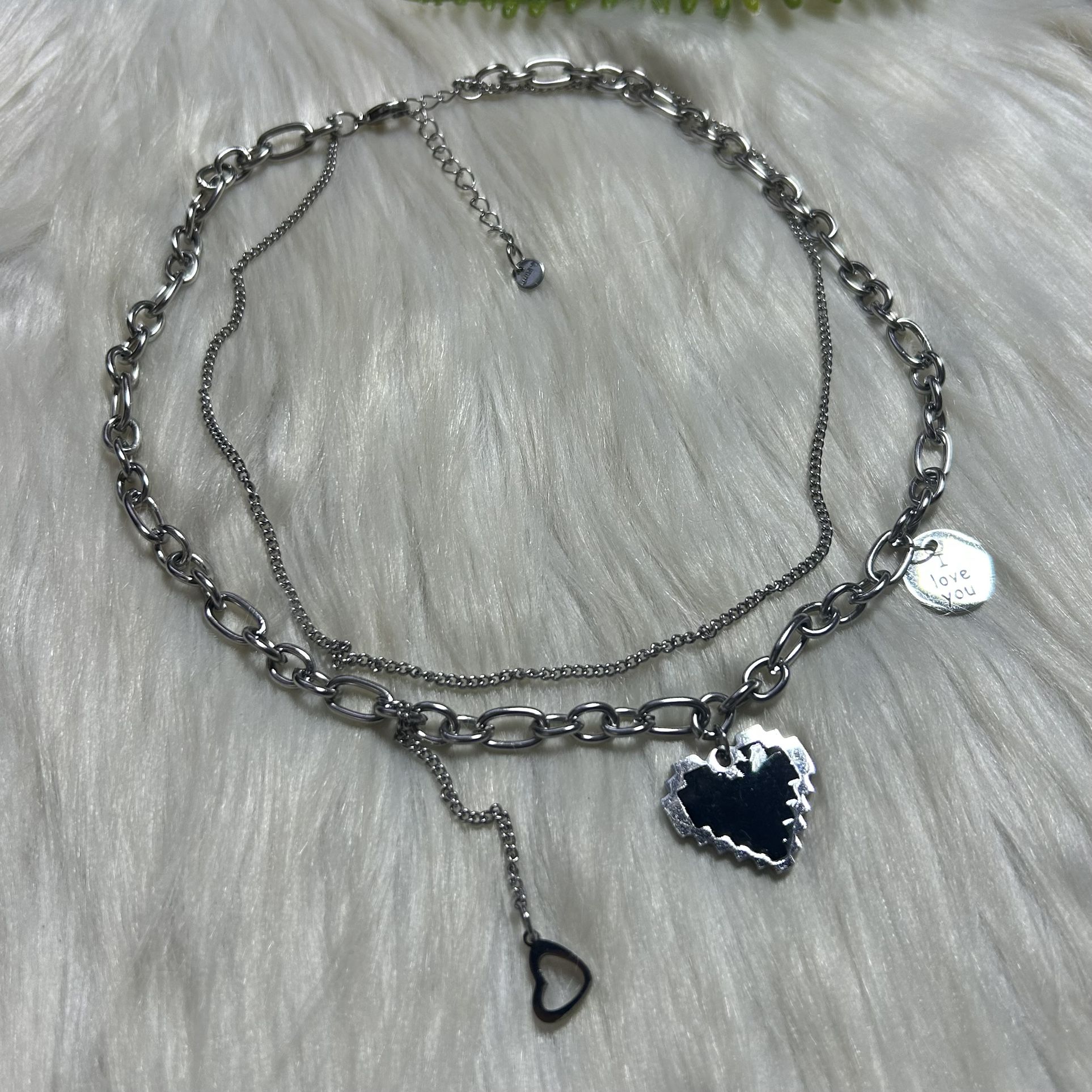 Layered heart charms I Love You S.Steal necklace
