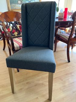 Three Gray Upholstered Dining Chair with Wood Legs
