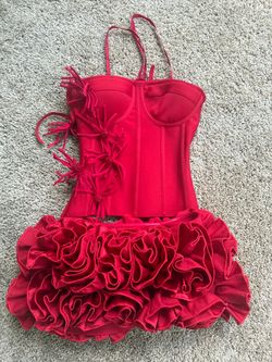 Red Corset Mini Dress with Ruffle Skirt