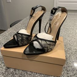 Eavie Black Lace Heeled Sandals