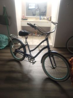 Navy Blue Cruiser Bike with Teal Rims