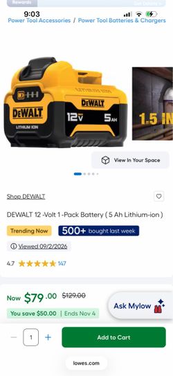 DEWALT 12 -Volt 1 -Pack Battery ( 5 Ah Lithium-ion )