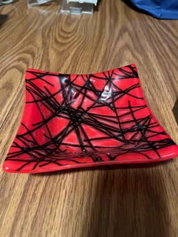 Modern Red & Black Abstract Glass Trinket Dish