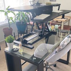 Beautiful Pre-Assembled Glass Office Desk with Standing Desk Riser