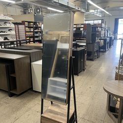 SONGMICS LED Jewelry Cabinet Standing Lockable Armoire w/ Full-Length Mirror - Toasted Oak