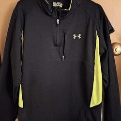 UNDER ARMOUR Womens or mens 2XL Running Shirt Black Neon Yellow Long Sleeve 1/4 Zip $35