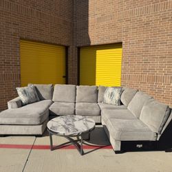 Ashley Grey Sectional Couch – Deep Seating + Chaise Lounge