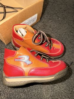 Vintage Werner Children’s Leather Shoes | Made in Europe | Size US 8 EU 25 | Retro Red & Tan | Heirloom Kids Shoes | Original Box