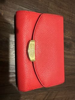 Kate Spade Red Pebbled Leather Compact Tri-Fold Wallet