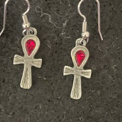 1 /2” Long Red Stone Cross Ear Rings
