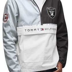 Men's Las Vegas Raiders Tommy Hilfiger White/Black Color Block Half-Zip Pullover Windbreaker Jacket 2xl
