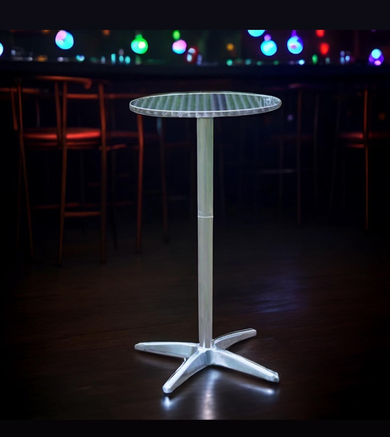 Aluminum Indoor Outdoor 23.75" Round Restaurant Bar height 45" Table flip top, Patio Stainless Steel Silver Furniture 25.75" base