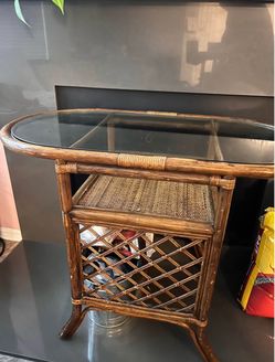 Vintage Rattan Dinette Set/ Honeymoon Bistro Table, Nesting Table, Compact Boho Island Style Rattan