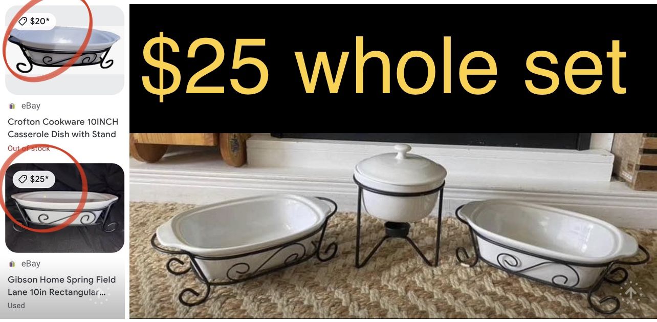 Elegant Bakeware Casserole Set with Metal Rack $25 For All in great condition Perfect for a Party