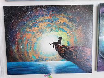 Original Galaxy Girl Canvas Painting. Spray paint art on canvas