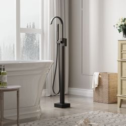Single Handle Floor Standing Freestanding Bathtub Faucet with Hand Shower