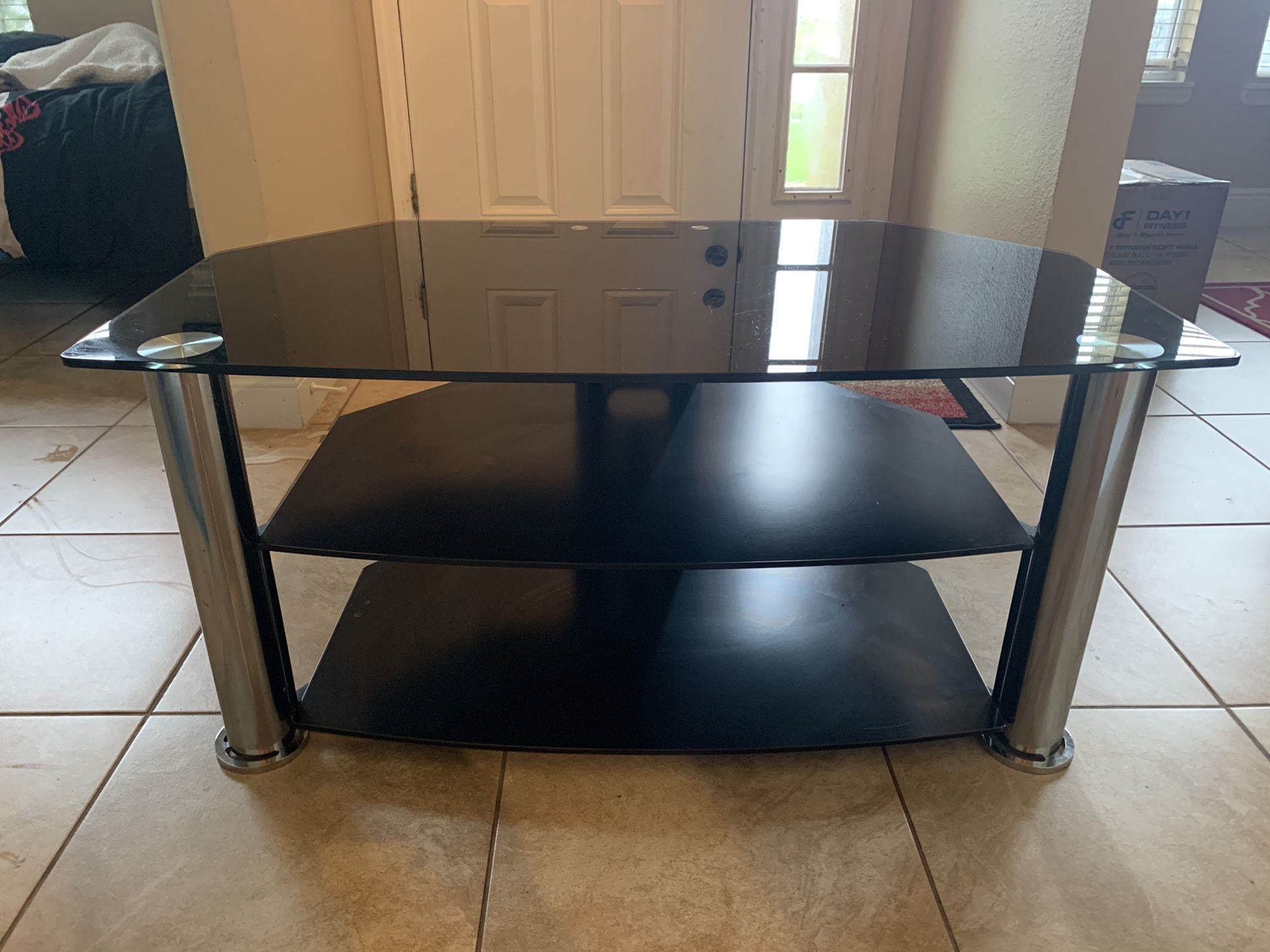Black and silver TV stand