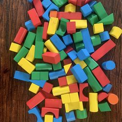 Wood Building Blocks 90 Pieces Primary Colors Several Shapes Construction